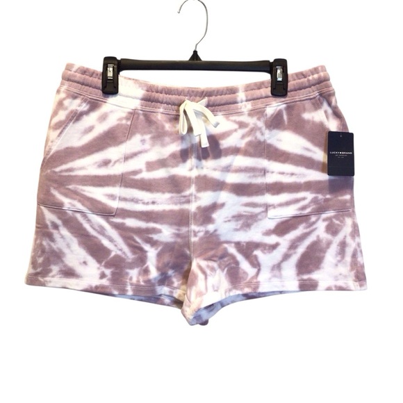 Lucky Brand Womens Mauve French Terry Drawstring Tie Dye Shorts Size Large - Picture 3 of 8
